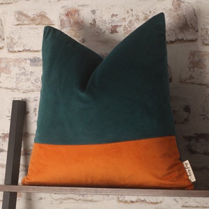 Teal & Sunset Orange Cushion Cover, Mid Century Modern, Boho, Velvet Pillow Cover, 20 x 20 Inch