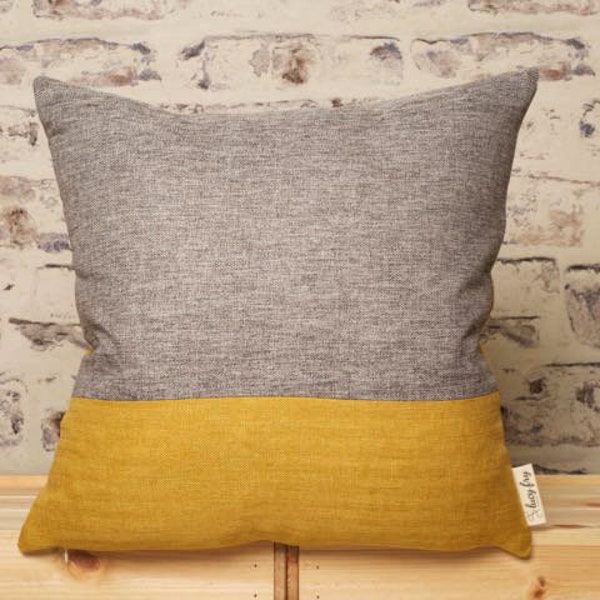 Grey Mustard Gold cushion cover, Steel Grey Mustard Yellow pillow, Grey and Mustard, Mustard and Grey pillow 16 x 16 - 22 x 22 Inch Cover