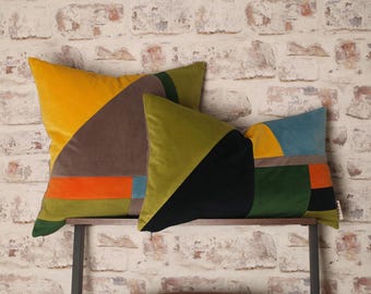 Bauhaus Velvet Cushion Cover: Mid-Century Modern Geometric Design