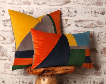 Bauhaus Velvet Cushion Cover: Mid-Century Modern Geometric Design