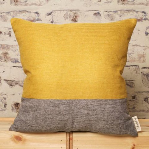 Grey Mustard Gold Cushion Cover Grey Mustard Pillow Grey and Etsy