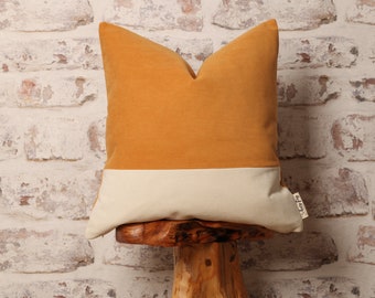Mustard and Ecru Cream Corduroy Cushion Cover, Corduroy Pillow Cover, Colour Block, 18 x 18 Inch, 20 x 20 Inch, 22 x 22 Inch Cover