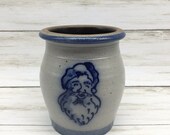 Rowe Pottery 4.75 quot Salt Glazed Christmas Santa Claus Crock