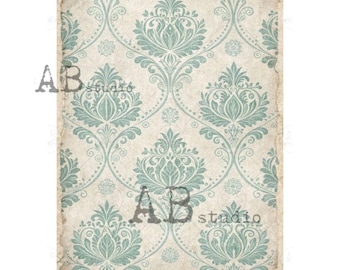 Blue Damask #7404 | A4 Rice Paper for Decoupage | AB Studios | Farmhouse