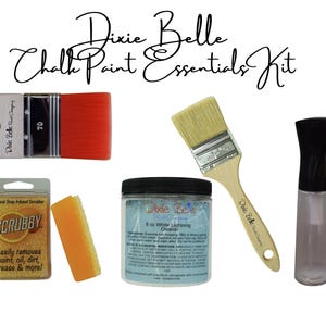 Dixie Belle Chalk Paint Essentials Kit | White Lightning, Scrubby Soap, Scarlet Brush, Chip Brush, Mister Spray Bottle | Craft Supply