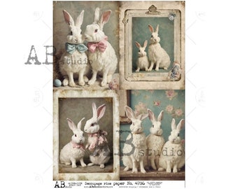 Rabbit Potraits | A4 8.3" x 11.7" Rice Paper | Paper for Decoupage | AB Studios, Spring, Easter