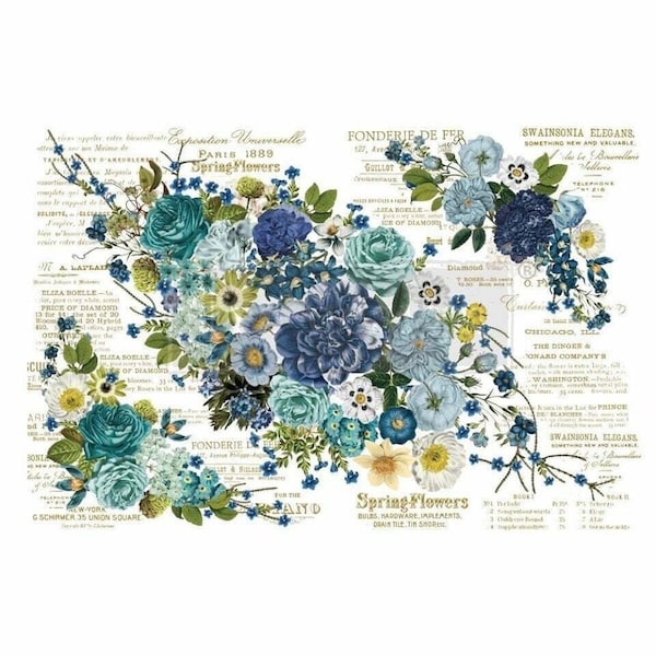 Cosmic Roses | Decor Transfer | Redesign with Prima - Furniture Transfer, Rub On Transfers, Furniture Decals, Blue Green Floral Decal