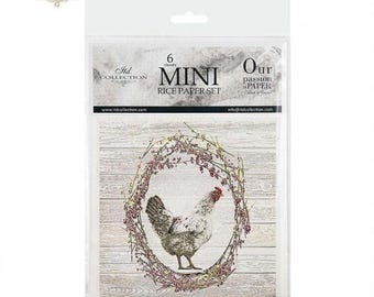 Farmhouse Bird Wreaths | Mini Rice Paper Set | 6" x 6" Paper for Decoupage | ITD Collection | 6 Sheets