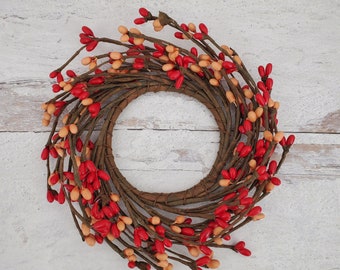 Red & Tan Pip Berry 2.25" C-Ring | Candle Ring Decor Mini Berries