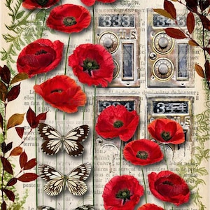Urban Poppies | A3 or A4 Rice Paper | Paper for Decoupage | Decoupage Queen | Red Floral