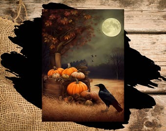 Fall Crow | A4 Rice Paper | Paper for Decoupage |  Primitive Halloween Fall