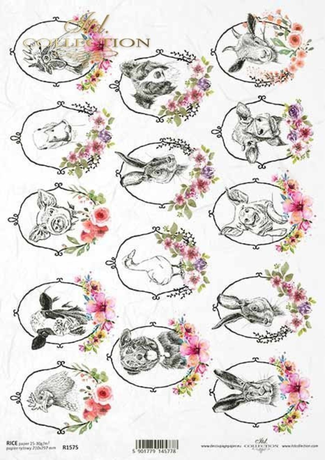 Farmhouse Animal Frames | A4 Rice Paper | Paper for Decoupage | ITD ...