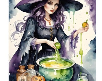 Caldero de bruja / Papel de arroz A4 / Papel de Halloween para decoupage / Decoupage Central