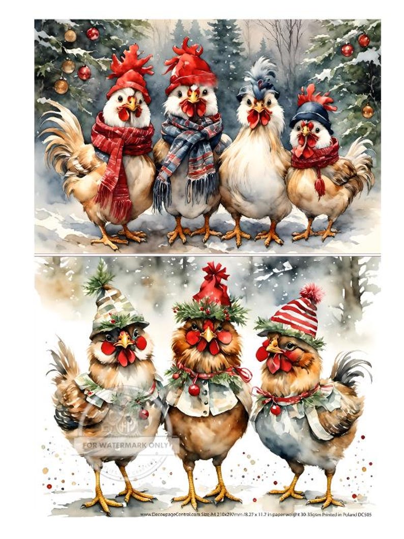 Christmas Hens Duo A4 Rice Paper Paper for Decoupage Decoupage Central ...