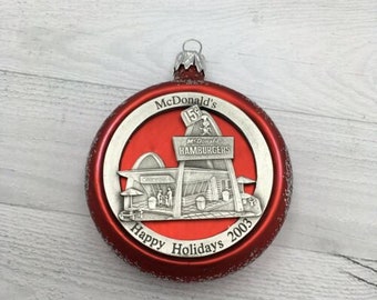 2003 Fine Pewter Metal Blown Glass Red McDonald's I'm Speedee Gift Ornament