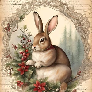 Christmas Rabbit | A4 Rice Paper | Paper for Decoupage | Vintage Winter ...