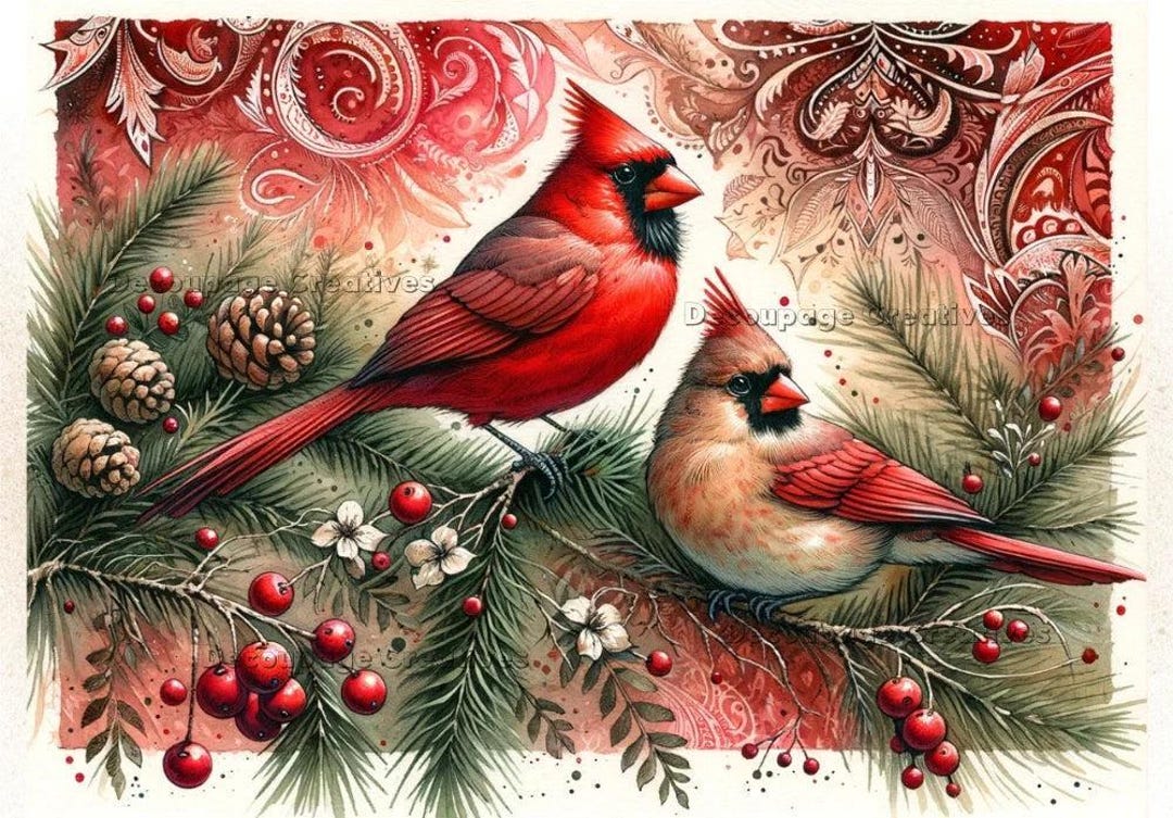 Pair of Cardinals | A4 Rice Paper | Paper for Decoupage | AB Studios ...