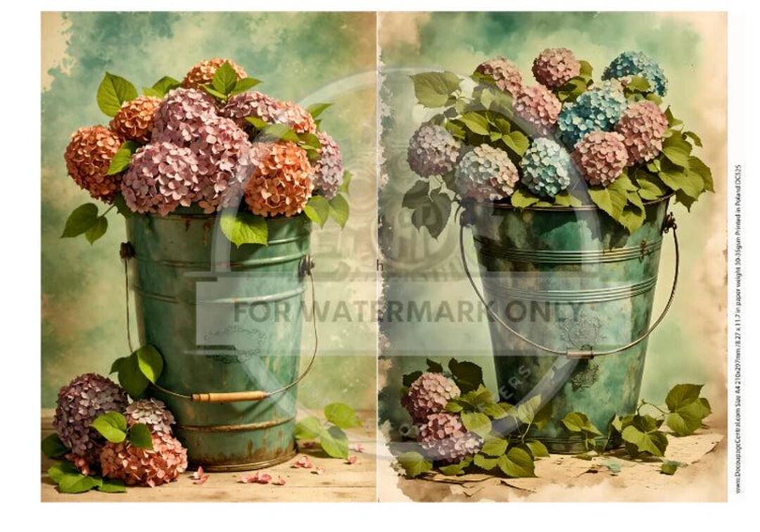 Hydrangea Rice Paper Hydrangea Buckets | A4 Rice Paper | Paper for Decoupage | Decoupage ...