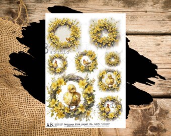 Wreath Framed Chicks | 8.3" x 11.7" | A4 Rice Paper | Paper for Decoupage | AB Studios, Floral Easer Spring Chicks