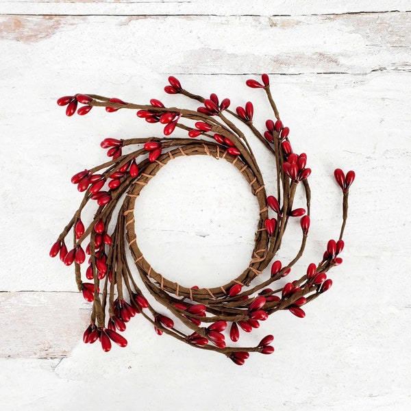 Primitive Farmhouse Red Pip Berry 2.5" Candle Ring