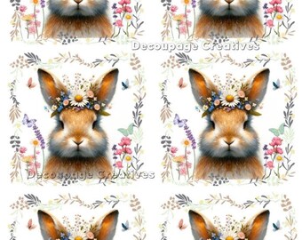 Floral Bunny | A4 Rice Paper | Paper for Decoupage | Decoupage Creatives | Spring Rabbit