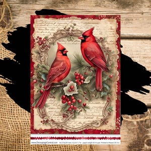 Cardinal Duo | A4 Rice Paper | 8.3&quot; x 11.7&quot; | Paper for Decoupage | Christmas