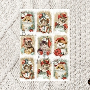 Kitty Cat Christmas | A4 Rice Paper | A4 Decoupage Paper | AB Studios | Retro Christmas Cats