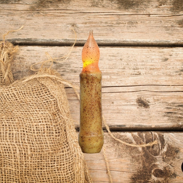 Farmhouse Burnt Ivory 4" Electric Battery Timer Taper Candle Primitive