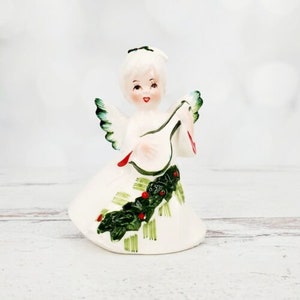 Vintage Lefton Japan Christmas Angel Girl with Lute 4&quot; Ceramic Figurine