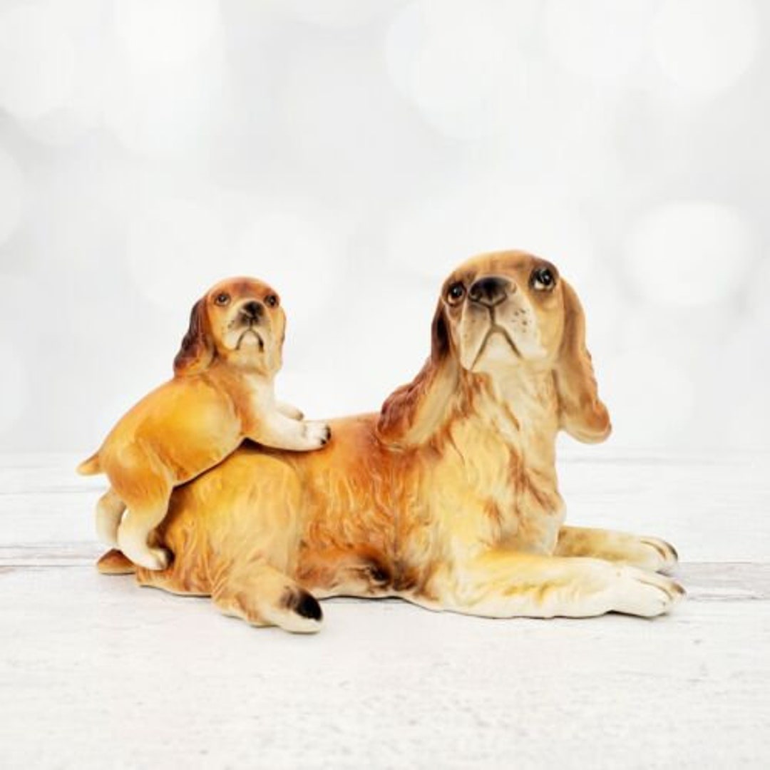Vintage Napco Japan Cocker Spaniel Dog & Puppy C5638 Ceramic Figurine