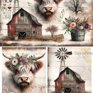 Highland Cow Farm | A4 Rice Paper | Paper for Decoupage | Decoupage Creatives