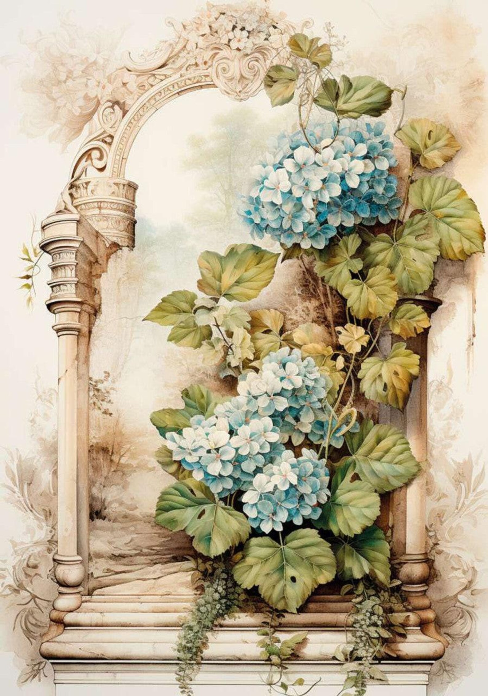 Hydrangea Rice Paper Hydrangea Floral Arch Farmhouse | A4 Rice Paper | 8.3