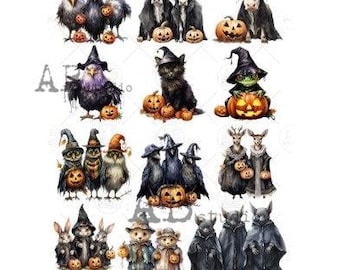 Witchy Animals | A4 Rice Paper | Paper for Decoupage | AB Studios | Halloween