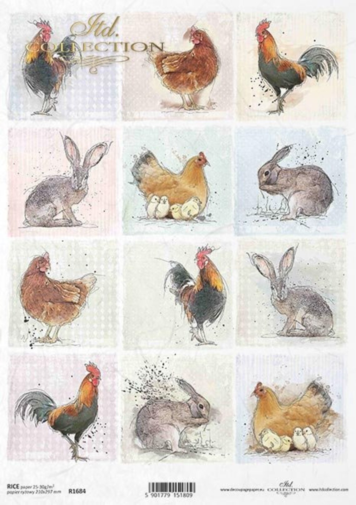 Farmhouse Squares | A4 Rice Paper | Paper for Decoupage | ITD ...