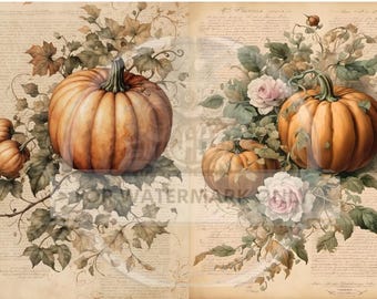 Calabaza de jardín otoñal / Papel de arroz A4 / Papel para decoupage / Halloween / Decoupage Central