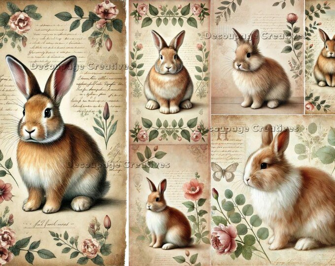 Bunch of Bunnies #2 | A4 Rice Paper | Paper for Decoupage | Decoupage ...