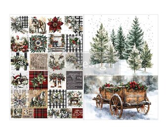 Farmhouse Frost | A4 Fiber Decoupage Pack | Paper for Decoupage | Redesign with Prima | Christmas