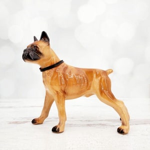 Vintage Ceramic Brown Boxer Dog with Black Collar Figurine 6.5&quot; x 7.75&quot;