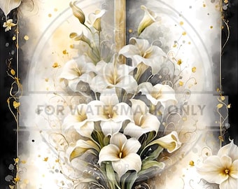 Framed Lily Cross | A4 Rice Paper | Paper for Decoupage | Decoupage Central, Easter Floral