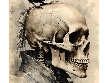 Skeleton with Crow | A4 Rice Paper| Halloween Paper for Decoupage | Decoupage Central