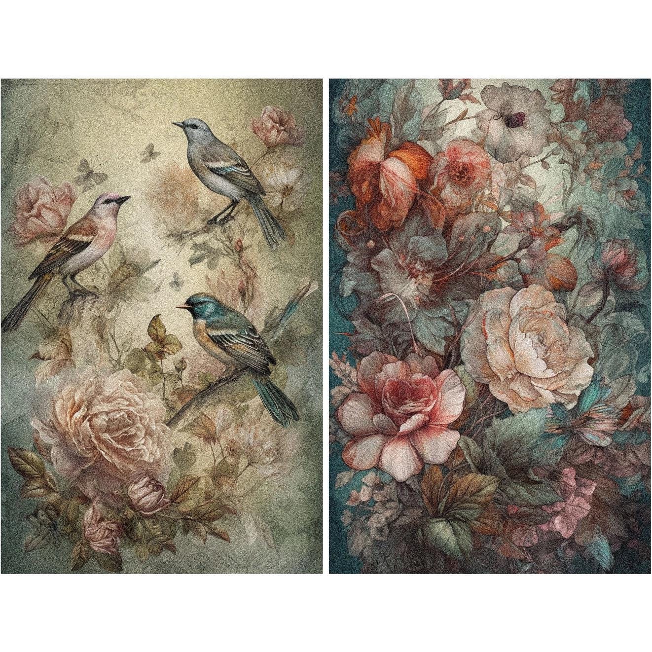 Vintage Bird Floral #6 | A4 Mulberry Rice Paper | Paper for Decoupage ...