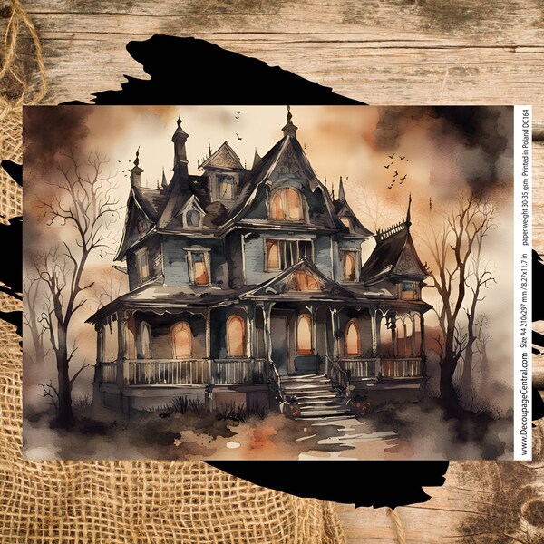 Haunted House | Rice Paper | A4 Paper for Decoupage | Halloween