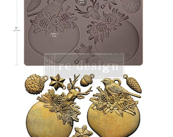 Evergreen Antler Emblem | 5" x 8" Silicone Décor Mould | Redesign with Prima | Farmhouse Christmas