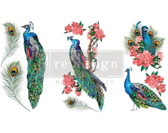 Royal Peacock | Mini Decor Transfers | Redesign with Prima, Furniture Transfer, Rub On Decal, Floral Peacock