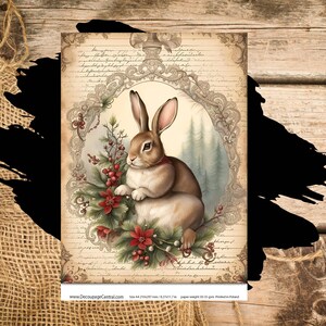 Christmas Rabbit | A4 Rice Paper | Paper for Decoupage | Vintage Winter ...