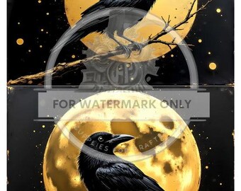 Moonlit Crow Duo | A4 Rice Paper | Paper for Decoupage | Decoupage Central | Halloween Raven