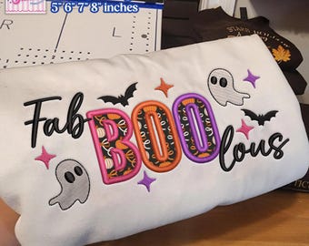 APPLIQUE Fab-Boo-Lous Halloween Embroidery File, Funny Fabulous Spooky Season Design, Ghosts Bats Halloween Machine Pattern PES DST
