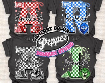 Initial Names RCA Houses Comfort Color Shirt, Amistad Friendship, Reveur Dreamer, Altruismo Givers, Isibindi Courage, Vintage School Spirit