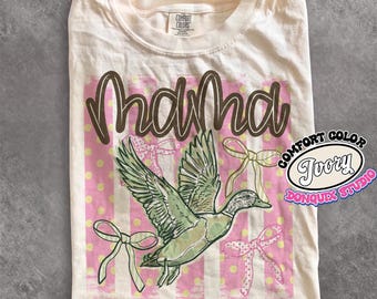 Mama Hunting Season Comfort Color Shirt, Coquette Camo Duck Tee, Outdoor Activity Mother, Vintage Nature Hunt Gift