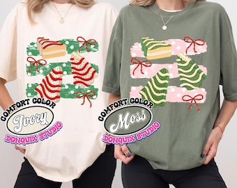 Christmas Tree Cake Comfort Color Shirt, Stripe Polka Dot Holiday Tee, Vintage Xmas Dessert, Retro Group Christmas Cake Shirt